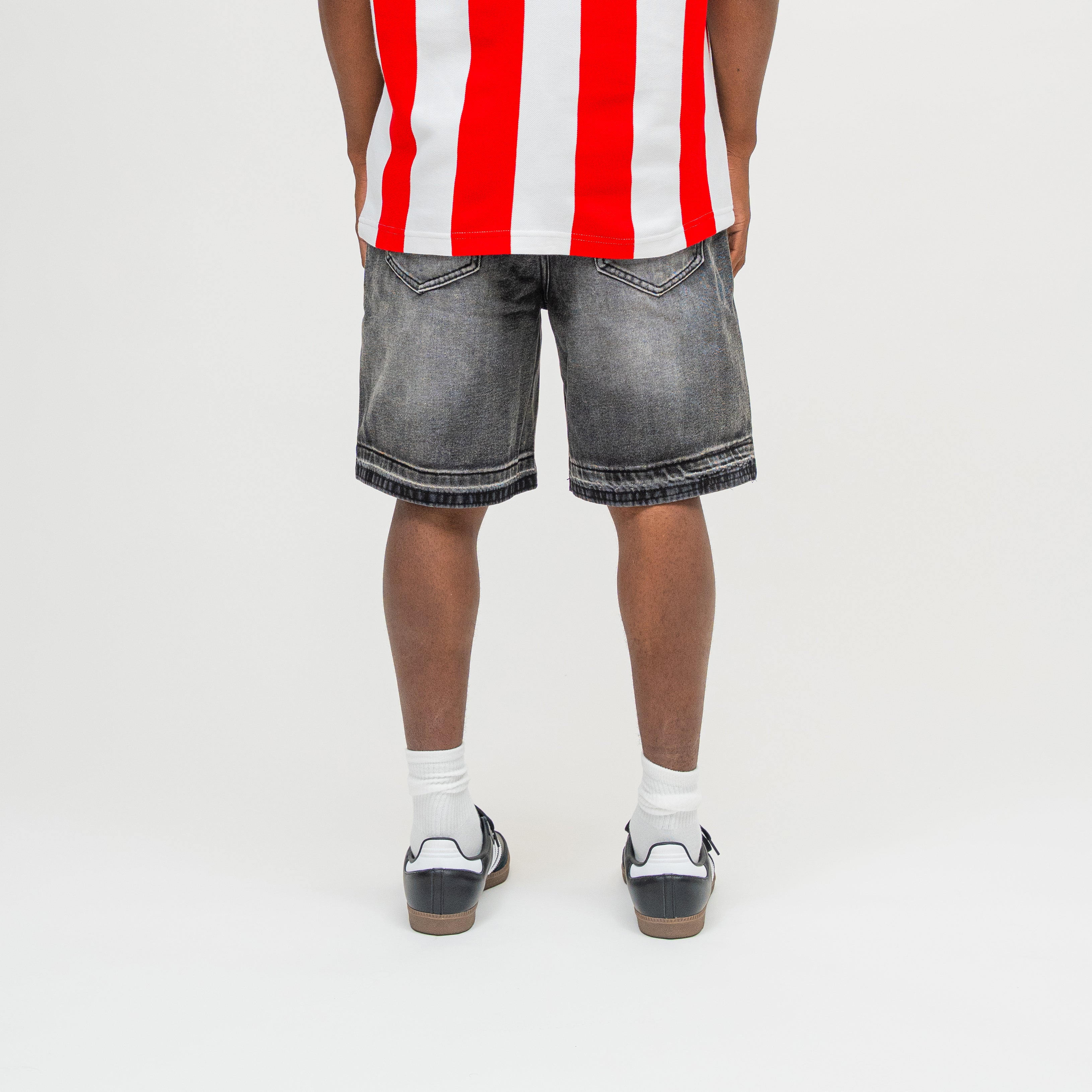 CAMPUS GOODS LA Applique Denim Short in Black, back view