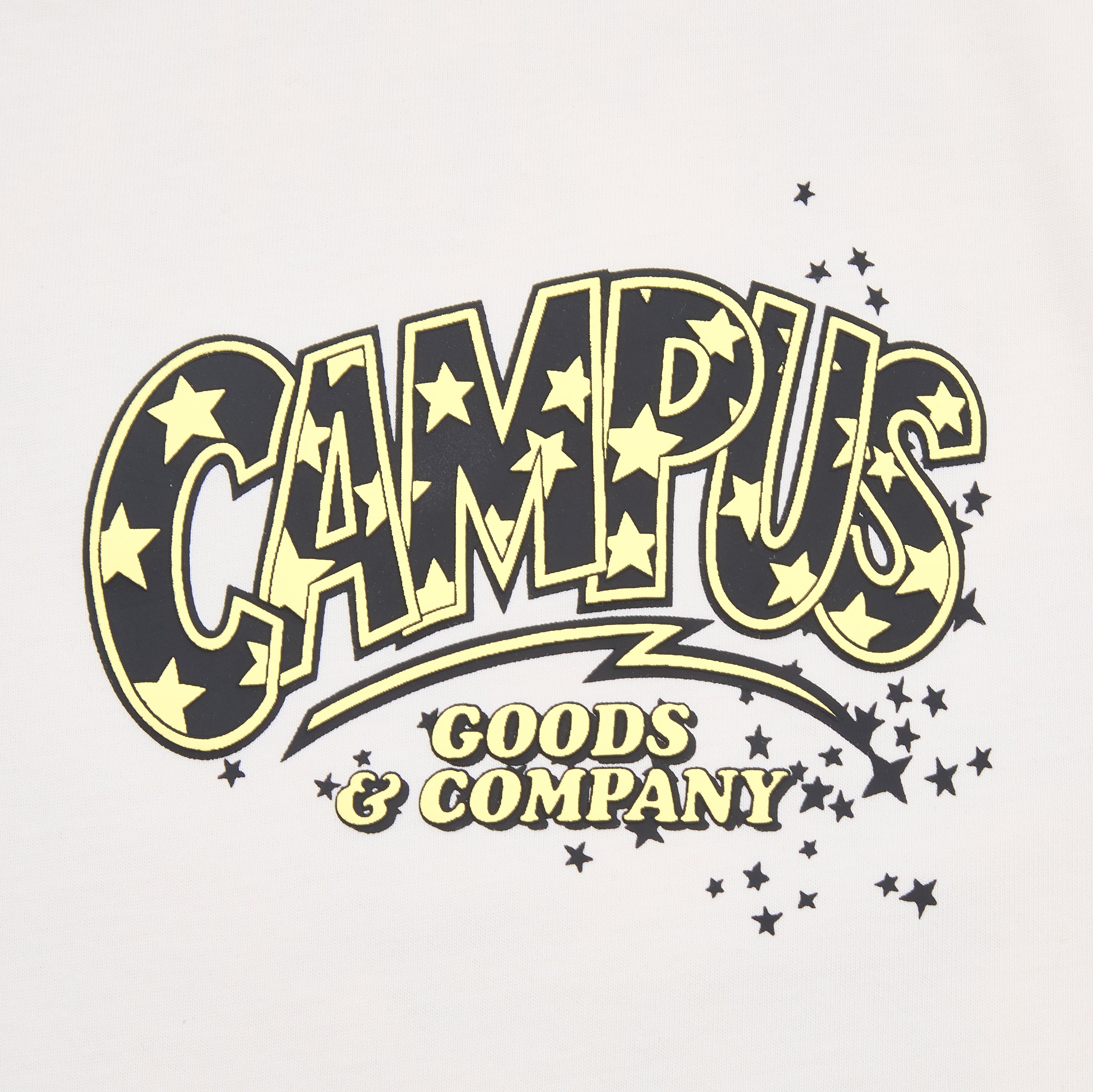 Vintage-style 'Campus Goods & Company' logo with stars on a light background
