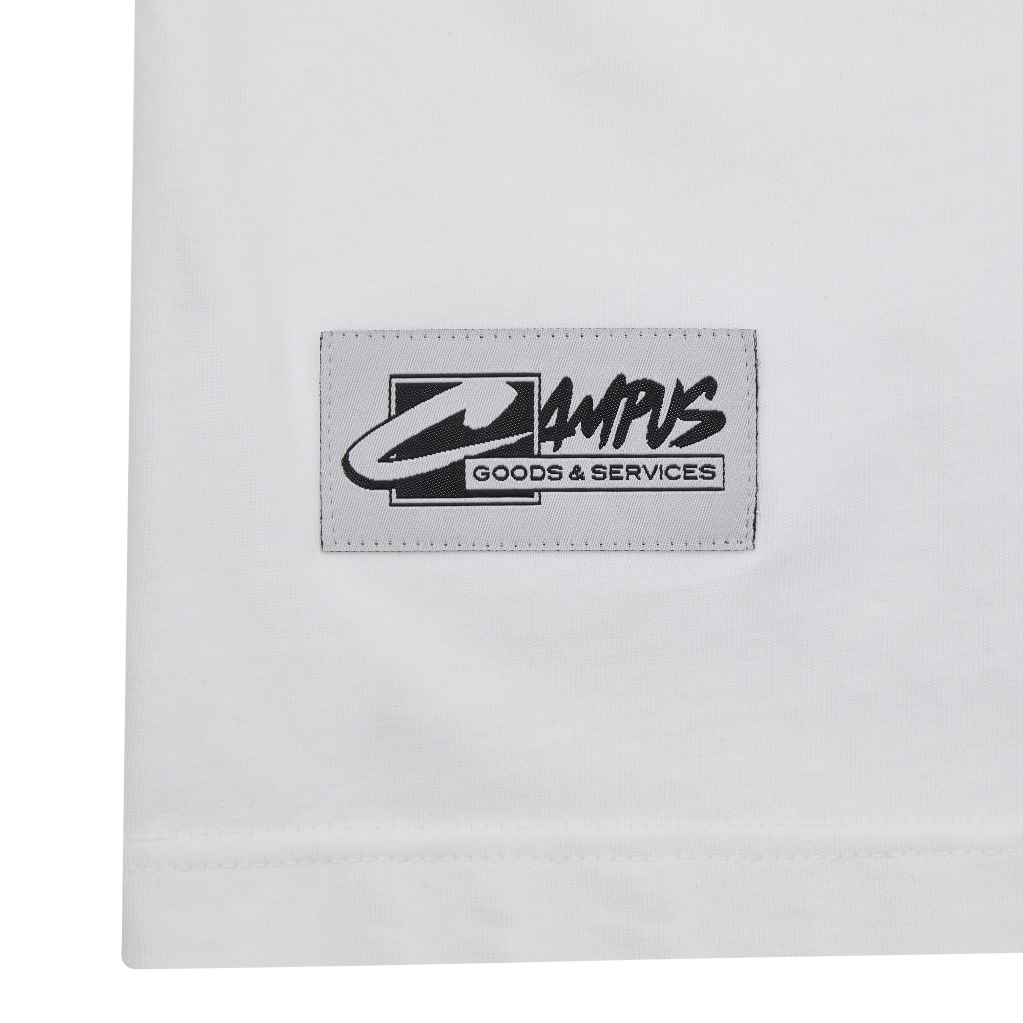 White shirt with the CAMPUS GOODS logo and text on a white background
