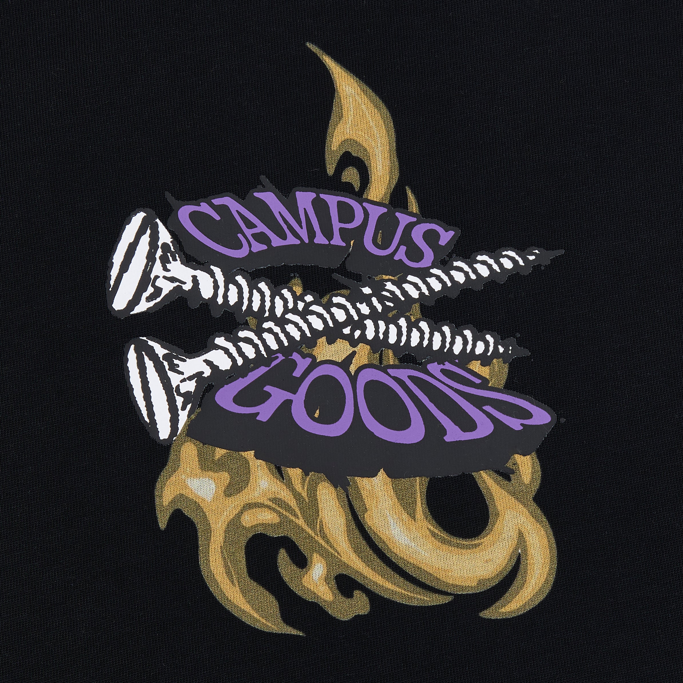 Design with 'Campus Goods' text on a black background