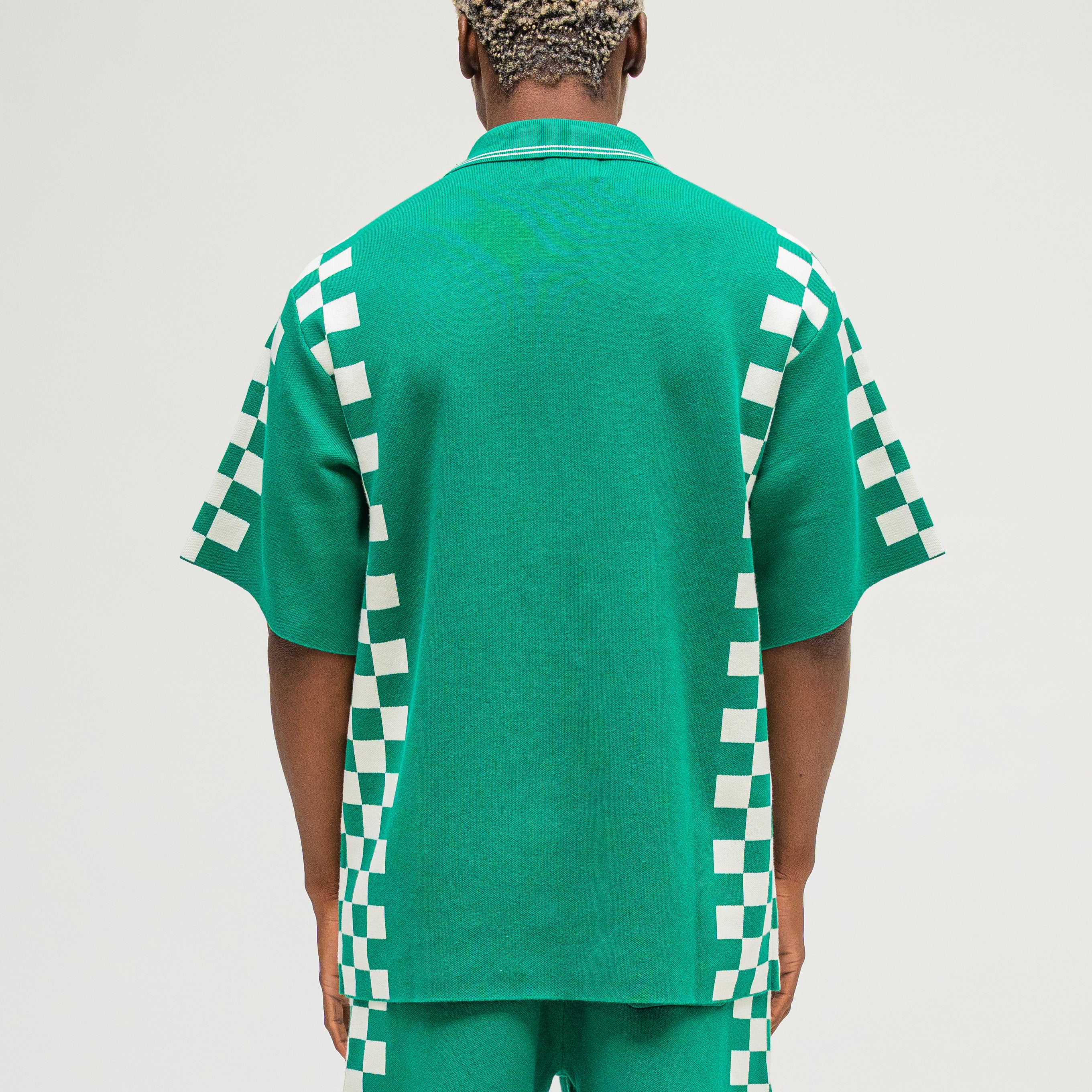 CAMPUS GOODS LA Checkered Jacquard Shirt in Green, back view