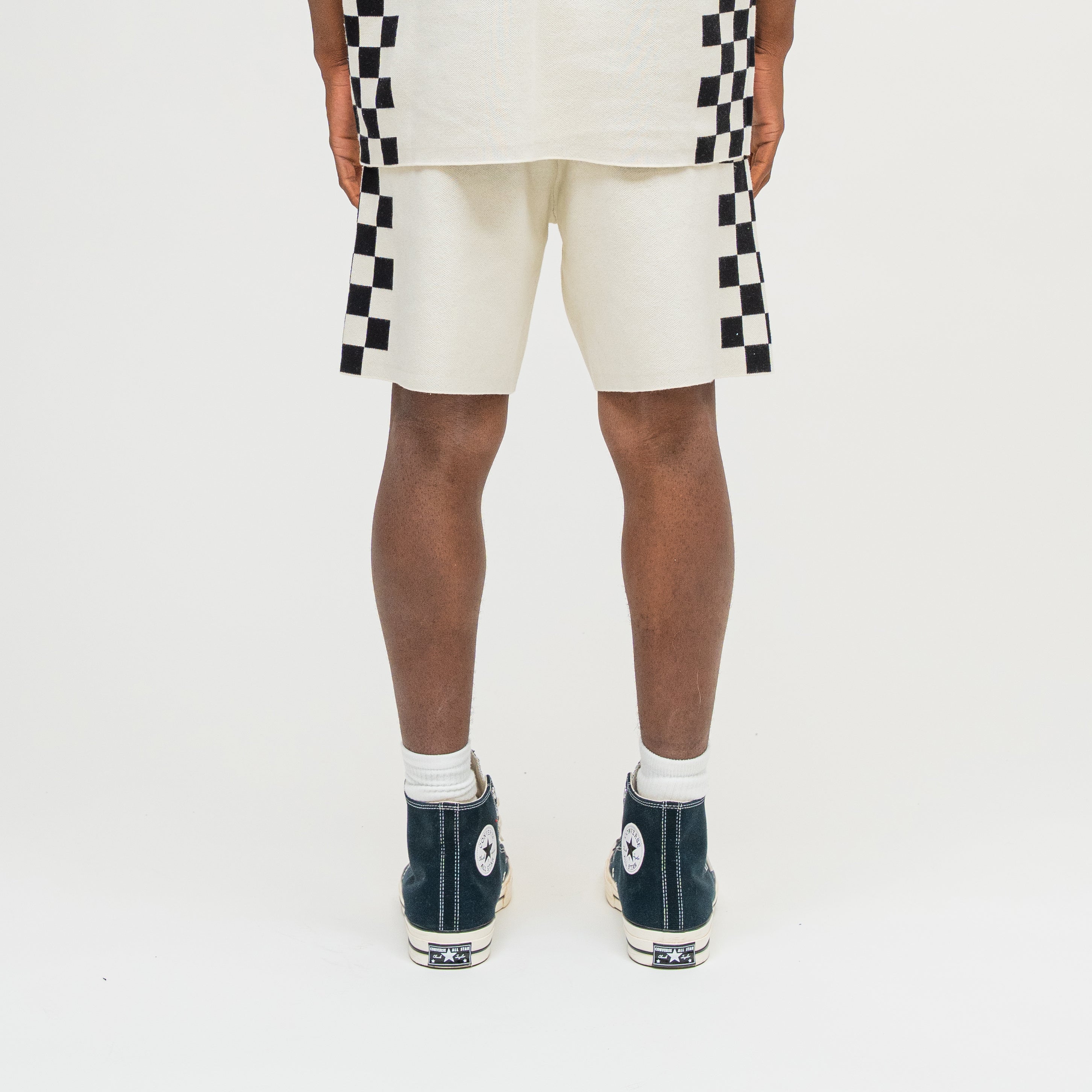 CAMPUS GOODS LA Checkered Jacquard Short in Cream, back view