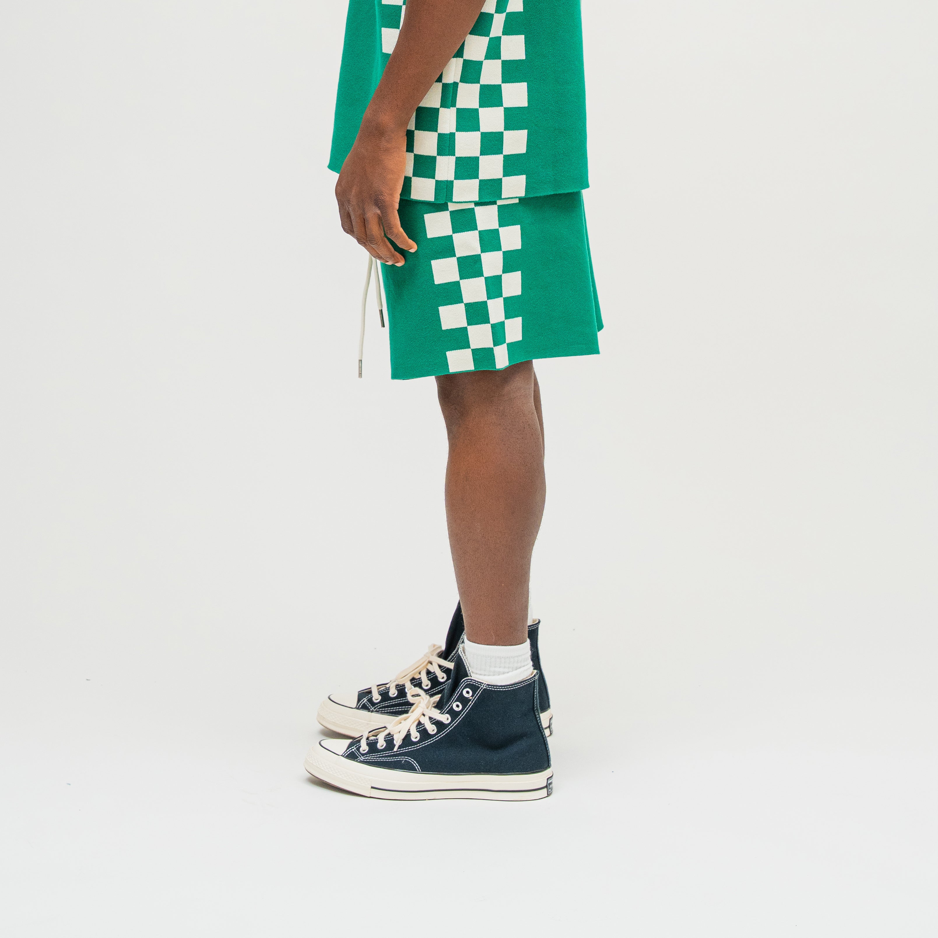 CAMPUS GOODS LA Checkered Jacquard Short in Green, side view