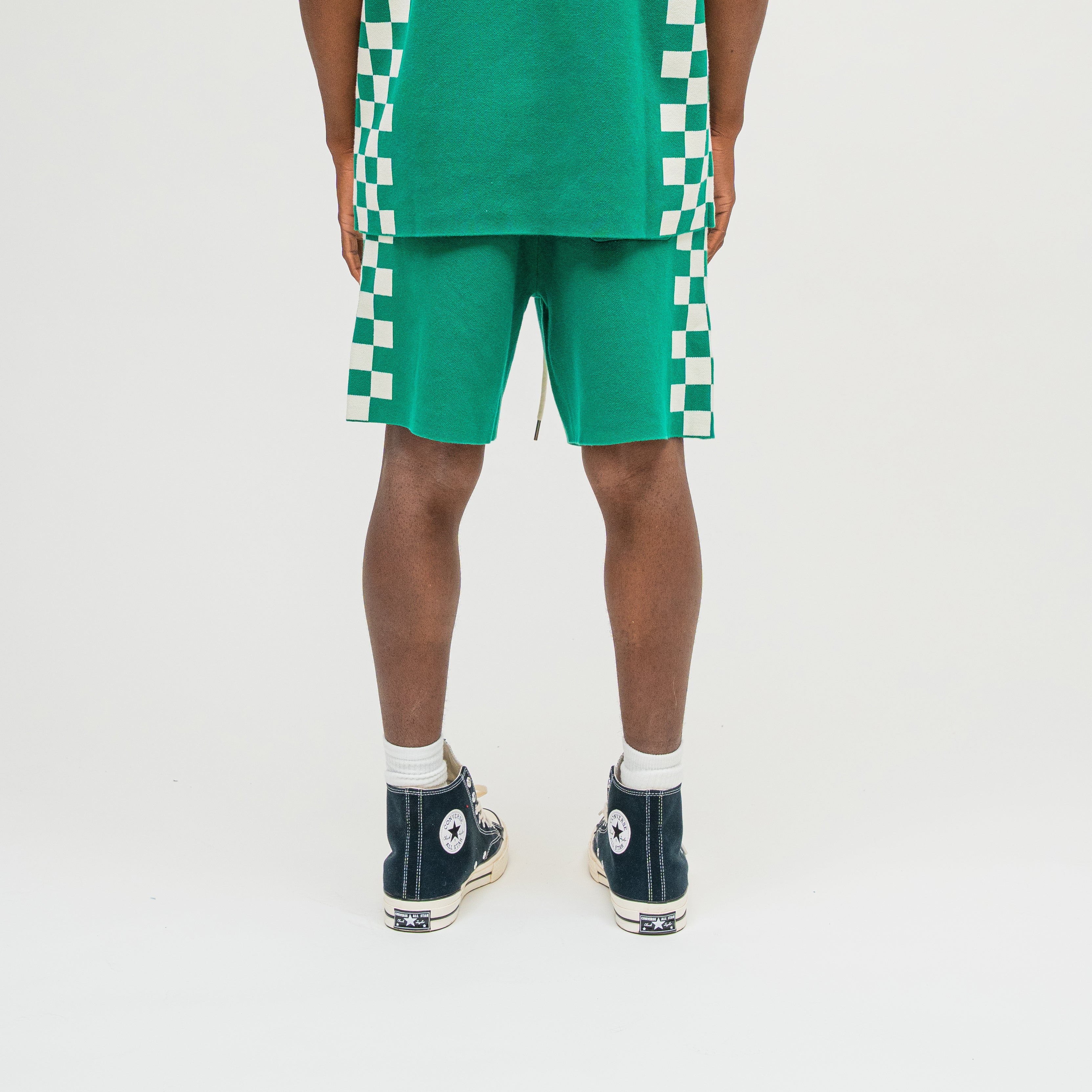 CAMPUS GOODS LA Checkered Jacquard Short in Green, back view