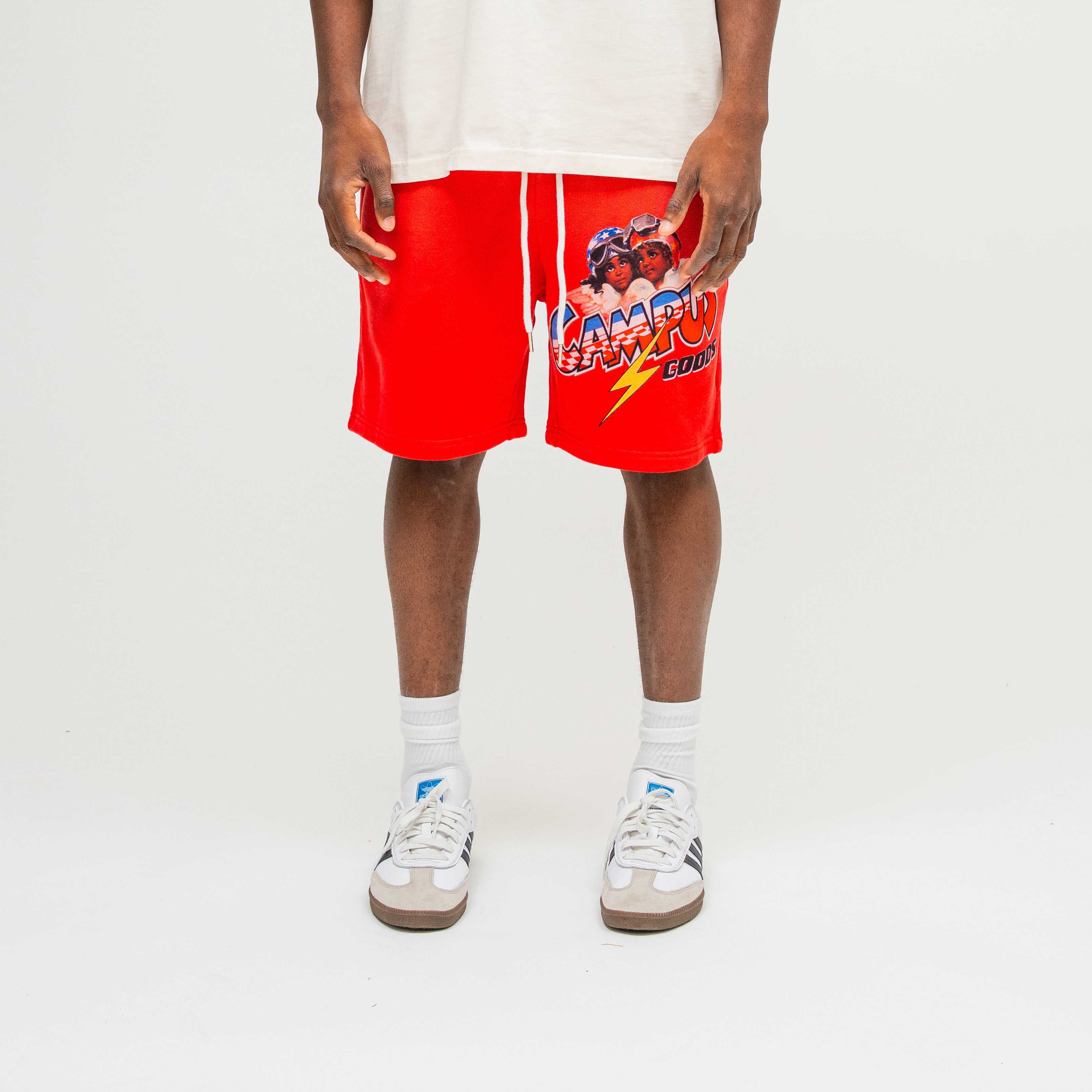 Checkpoint Terry Shorts in Sun Fade Red, front view