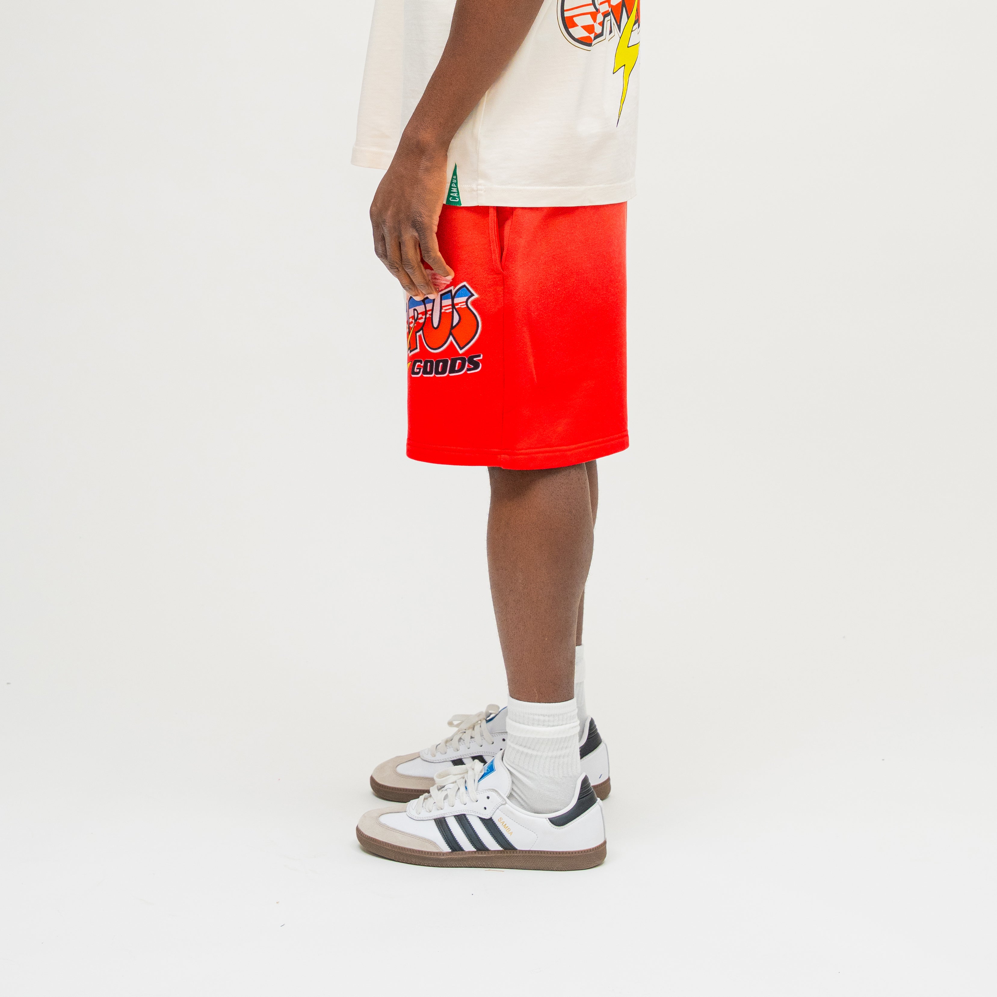 Checkpoint Terry Shorts in Sun Fade Red, side view