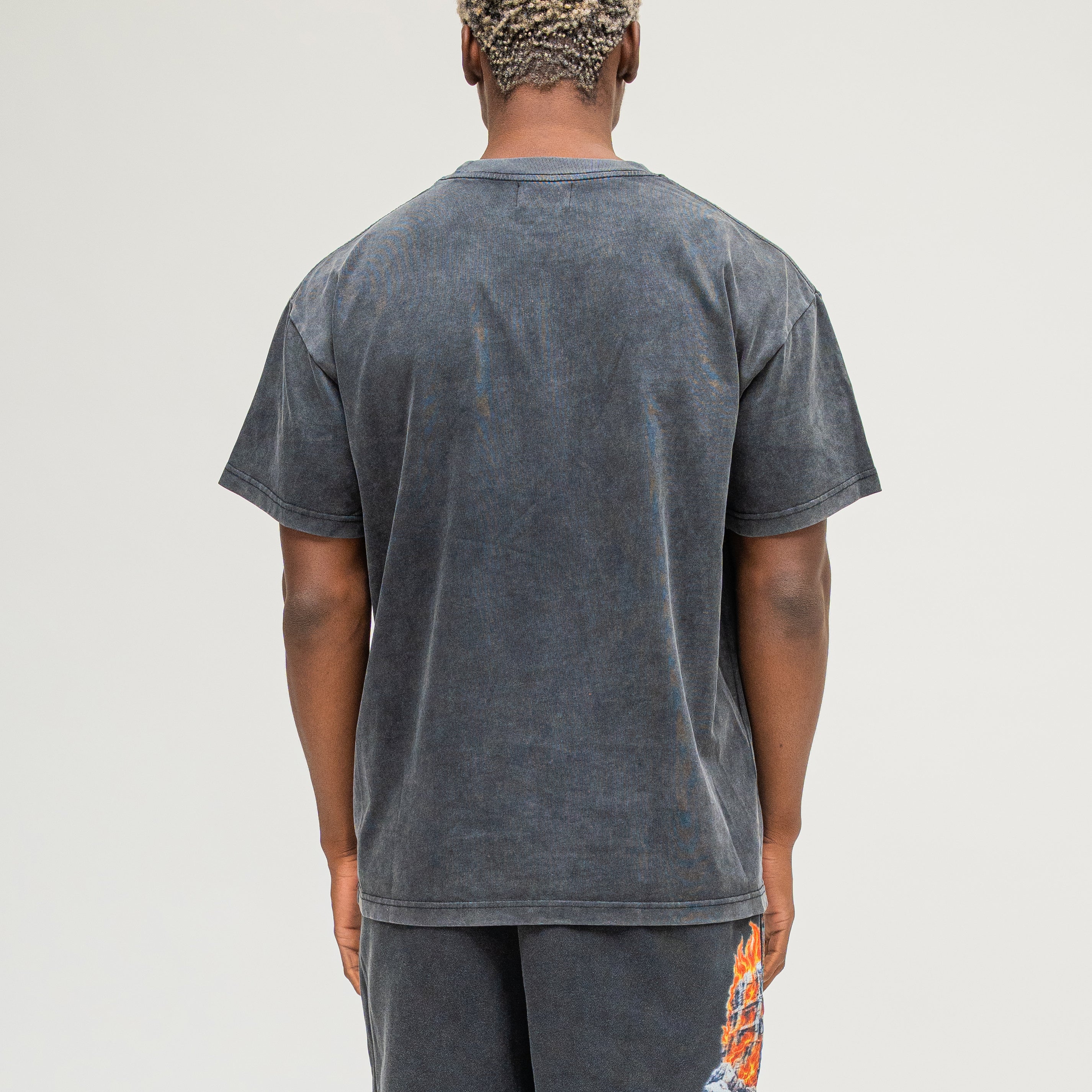 Campus Goods Chopper Tee Black – back view on model, clean unprinted washed black fabric