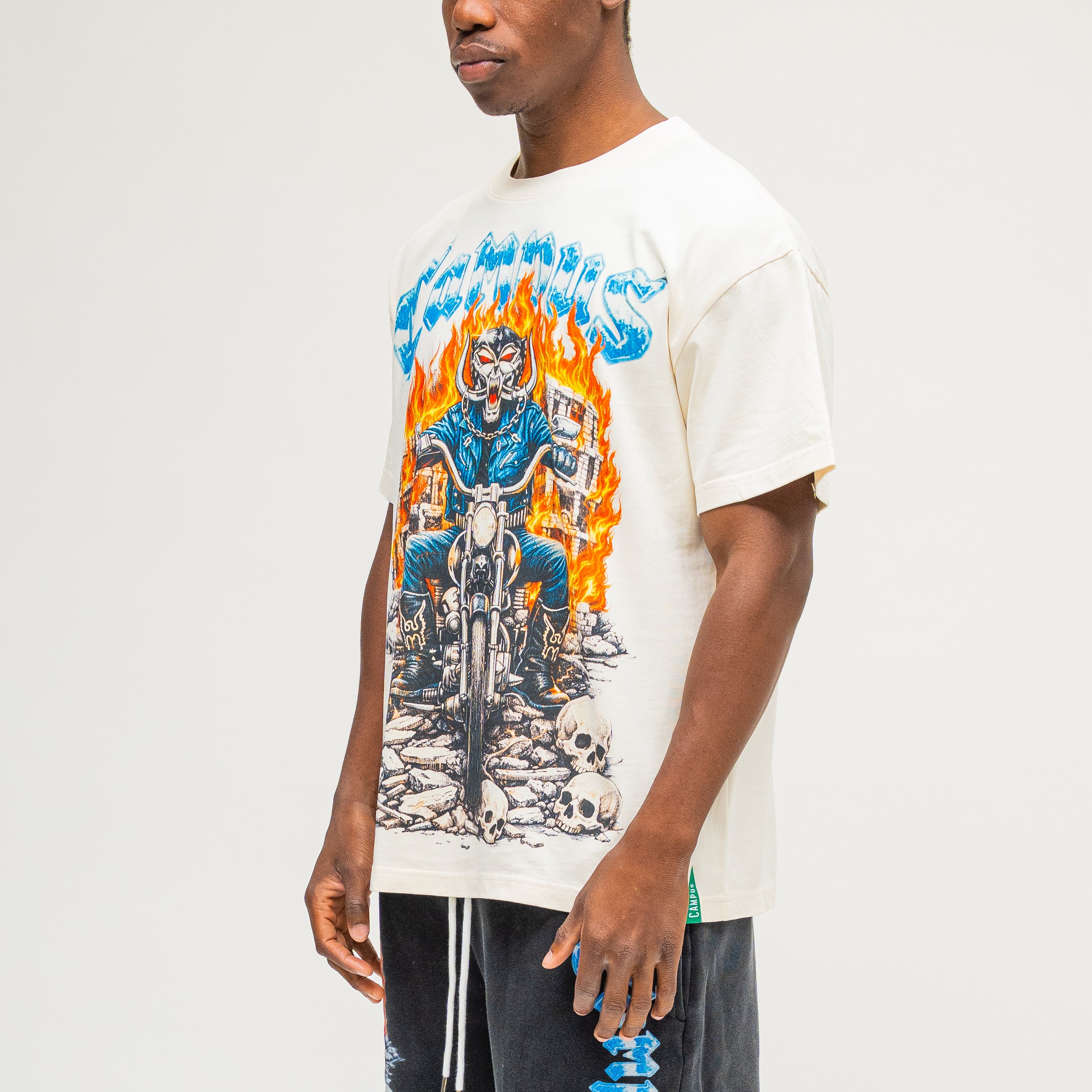 Campus Goods Chopper Tee in Cream - Front detail view