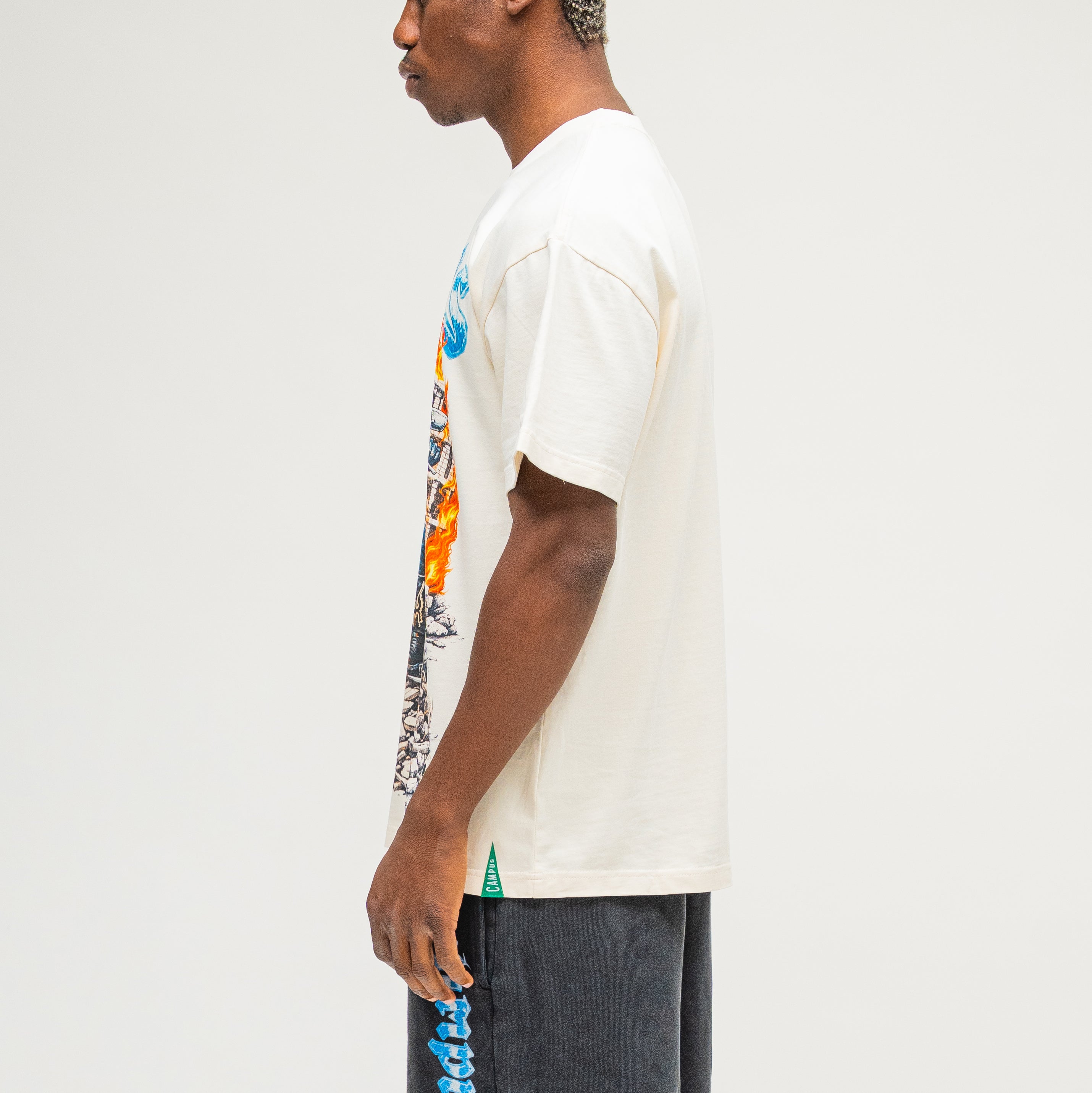 Campus Goods Chopper Tee in Cream - Oversized fit side view