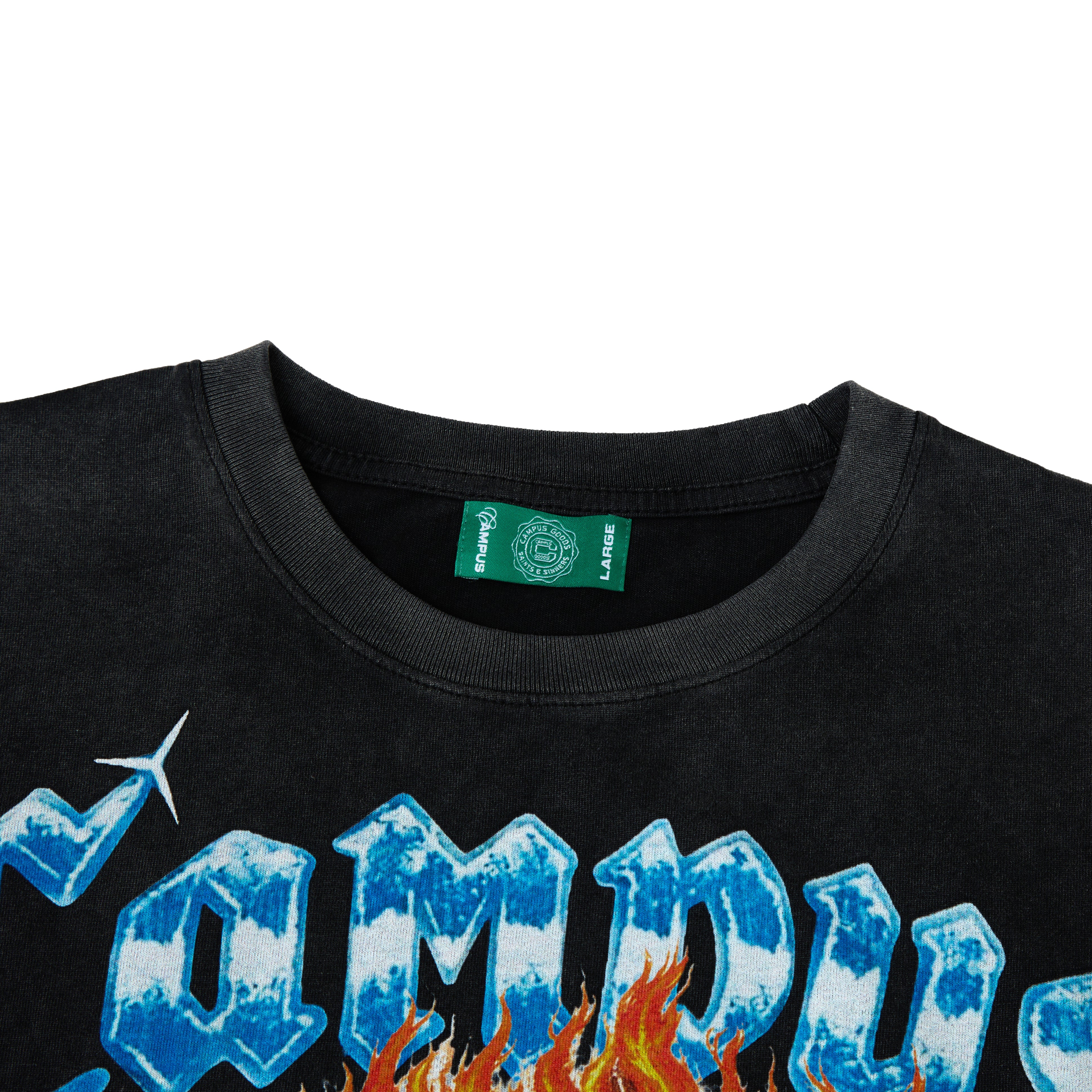 Campus Goods Chopper Tee Black – close-up neckline