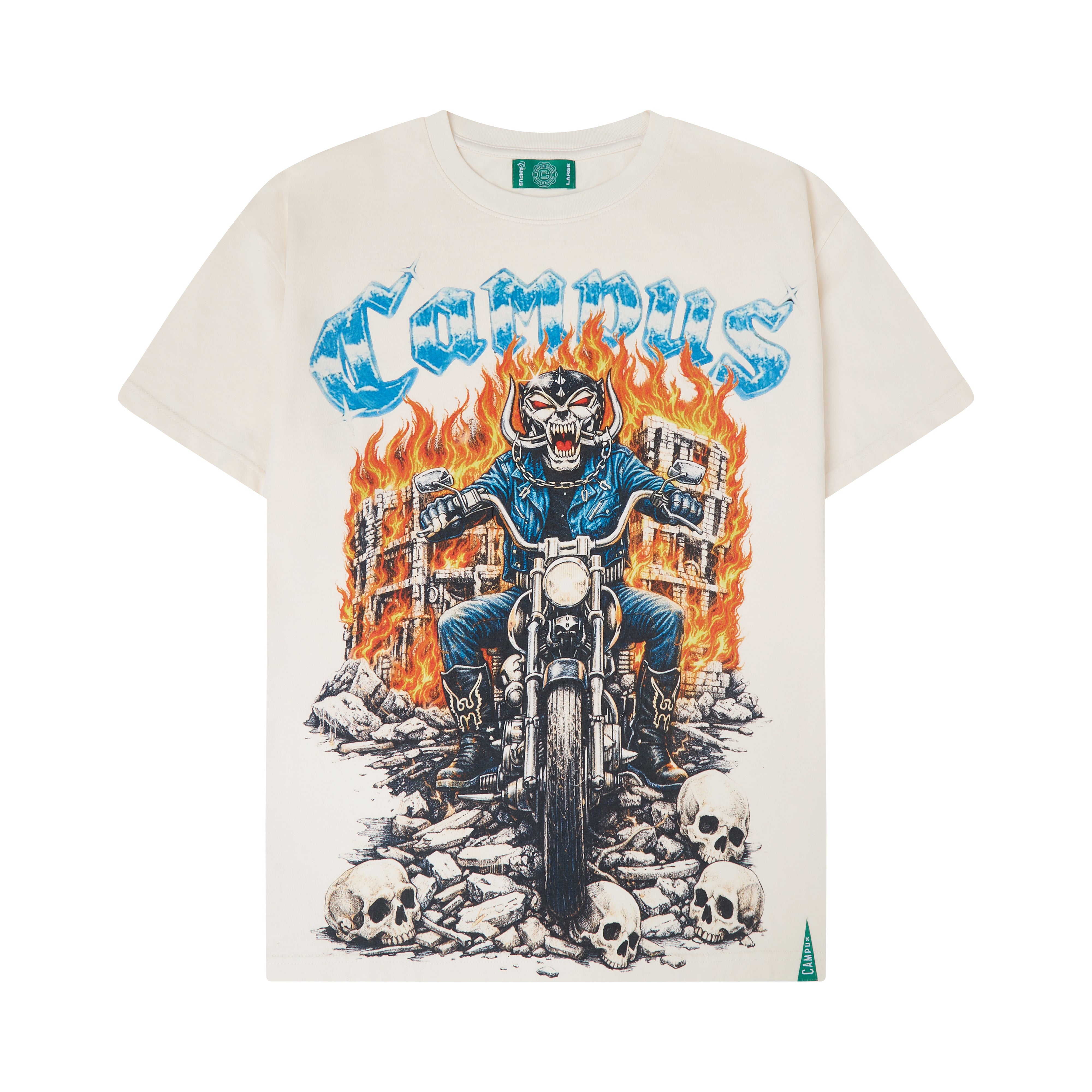 Campus Goods Chopper Tee in Cream flat lay front view
