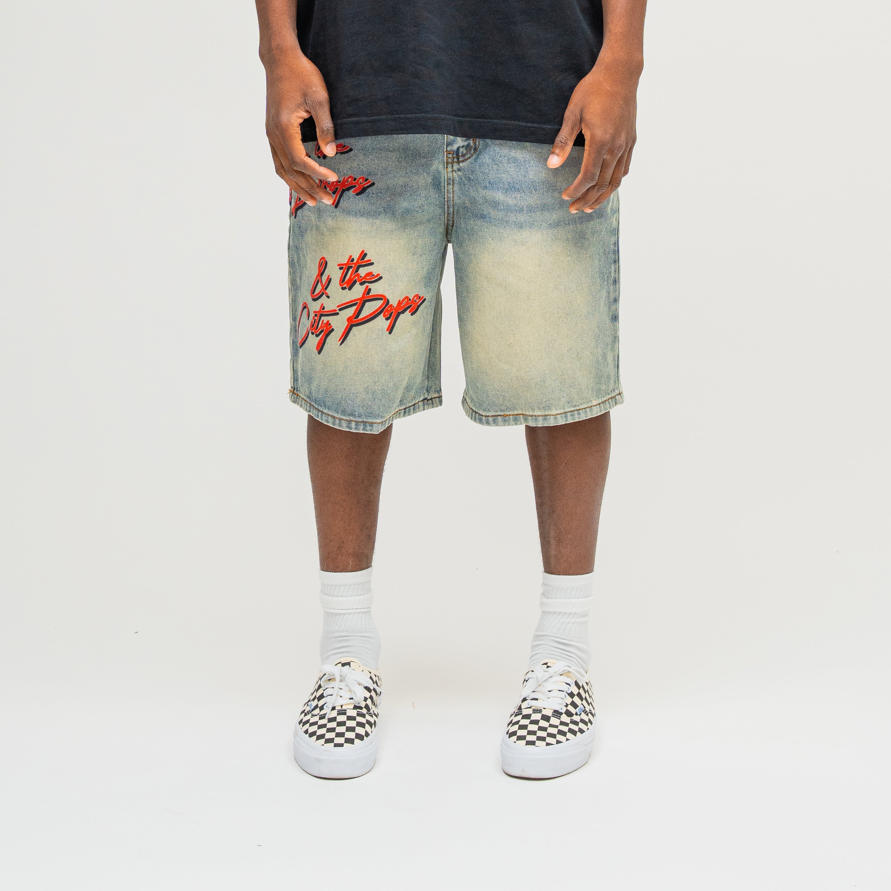 front view (red script appliqué, front)