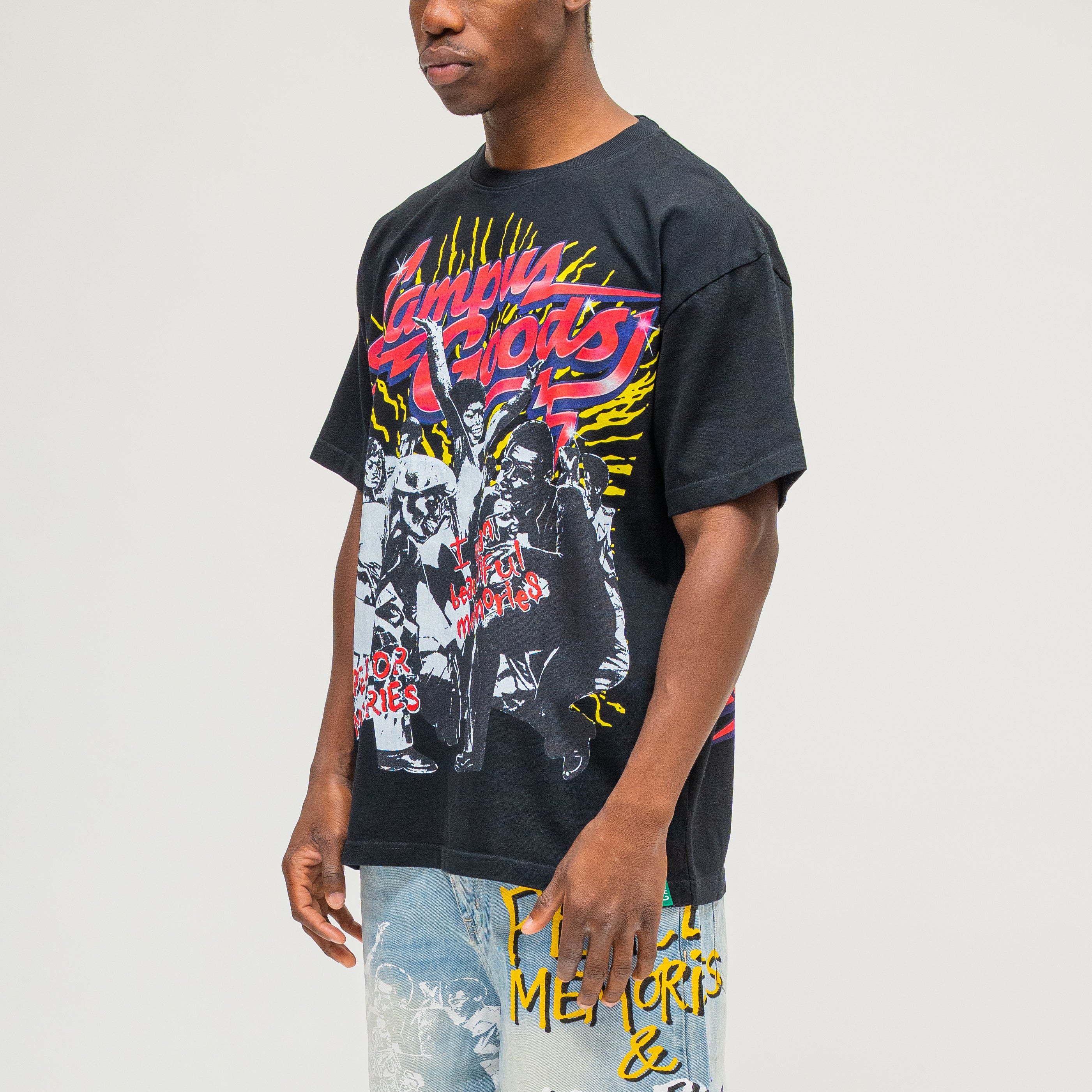 CAMPUS GOODS LA Harlem Tee in Black, three-quarter front view