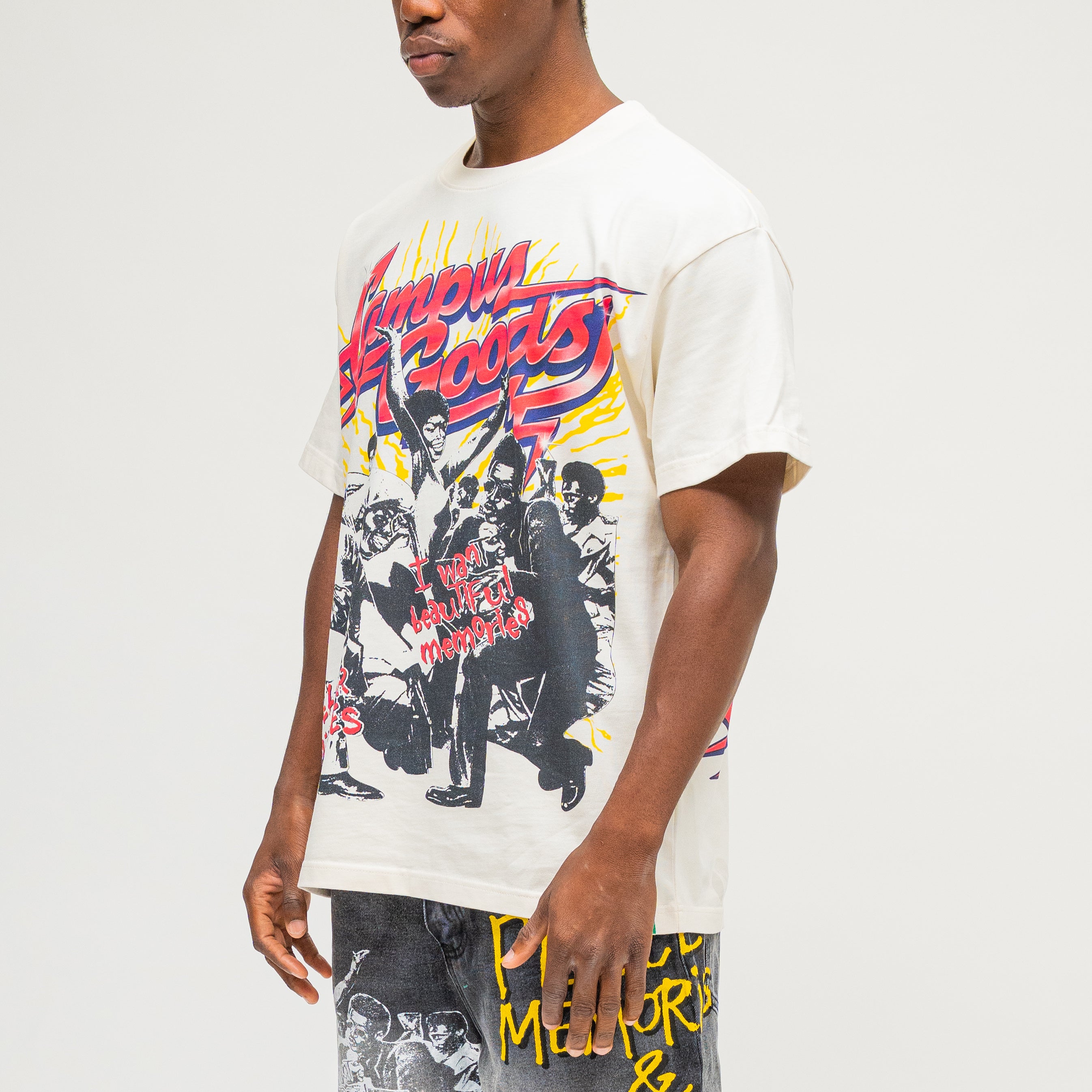 CAMPUS GOODS LA Harlem Tee in Cream, three-quarter front view