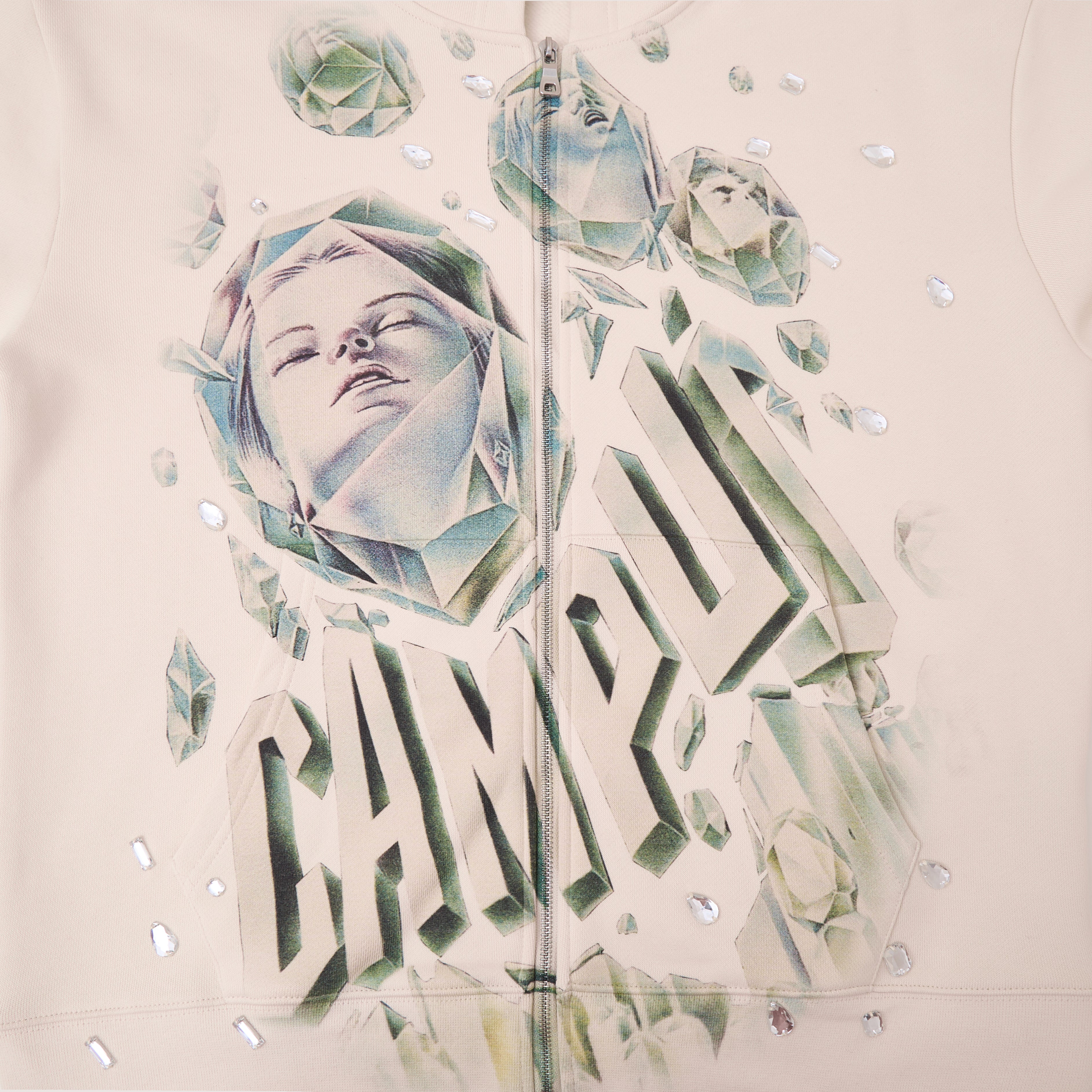 Crystal Mind Zip-Up Hoodie - Cream