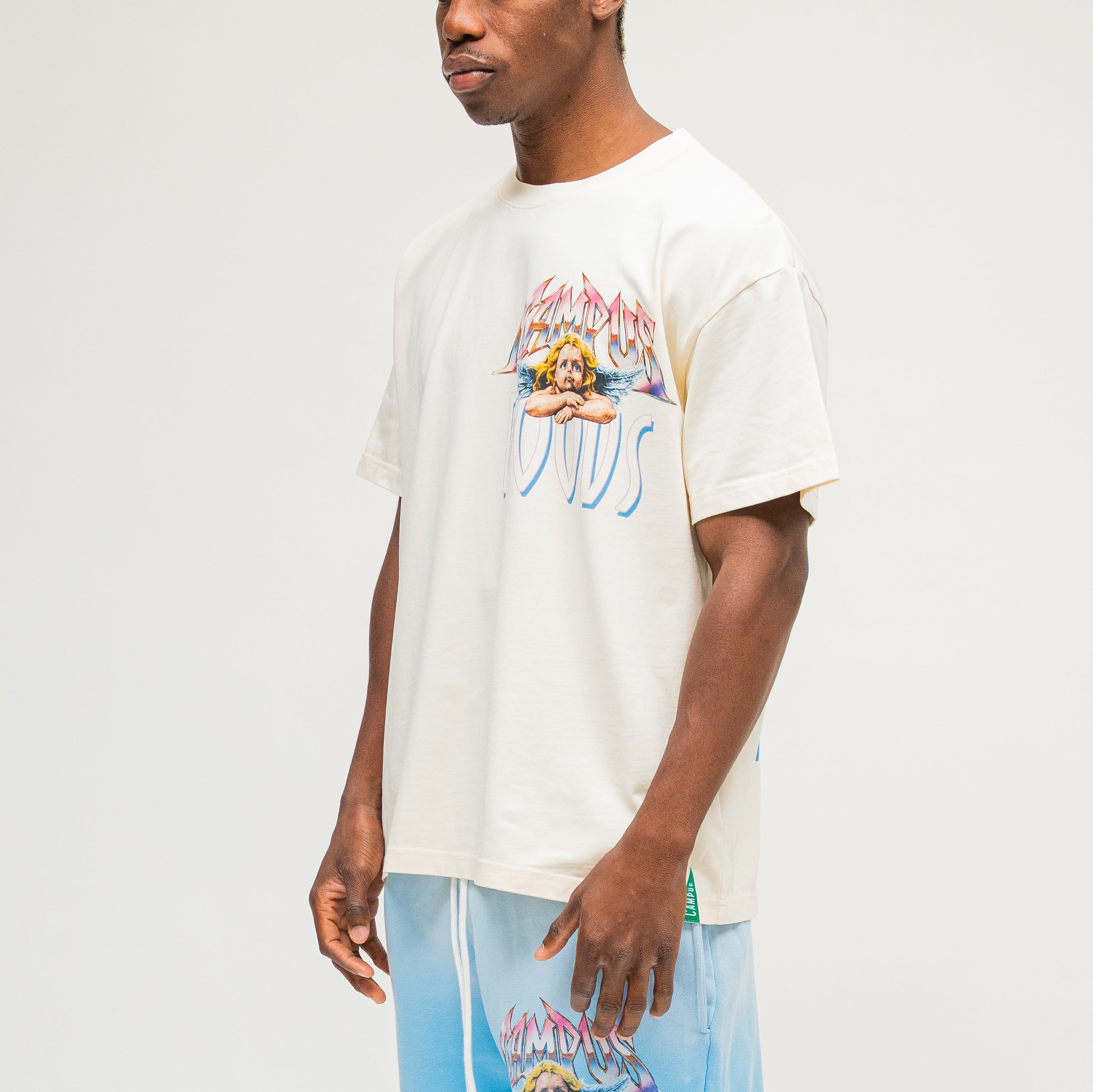 CAMPUS GOODS Metallic Tee in Cream, side view