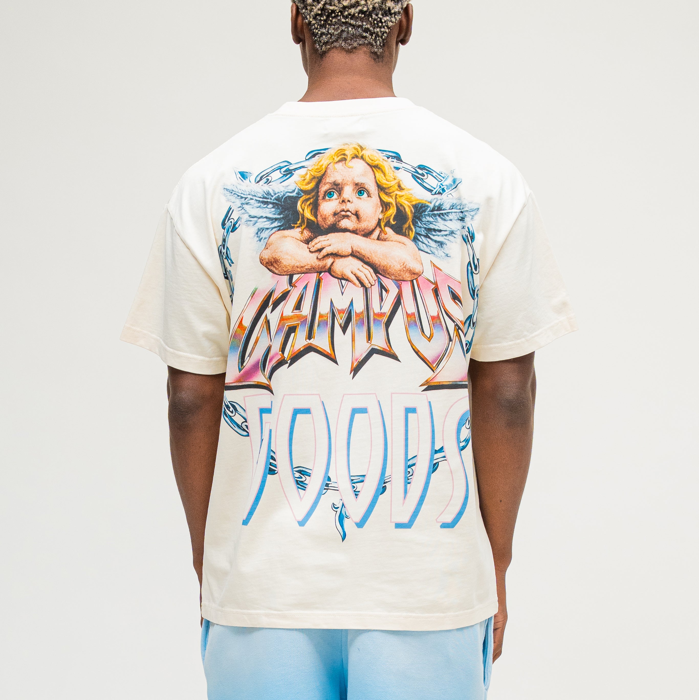 CAMPUS GOODS Metallic Tee in Cream, back view
