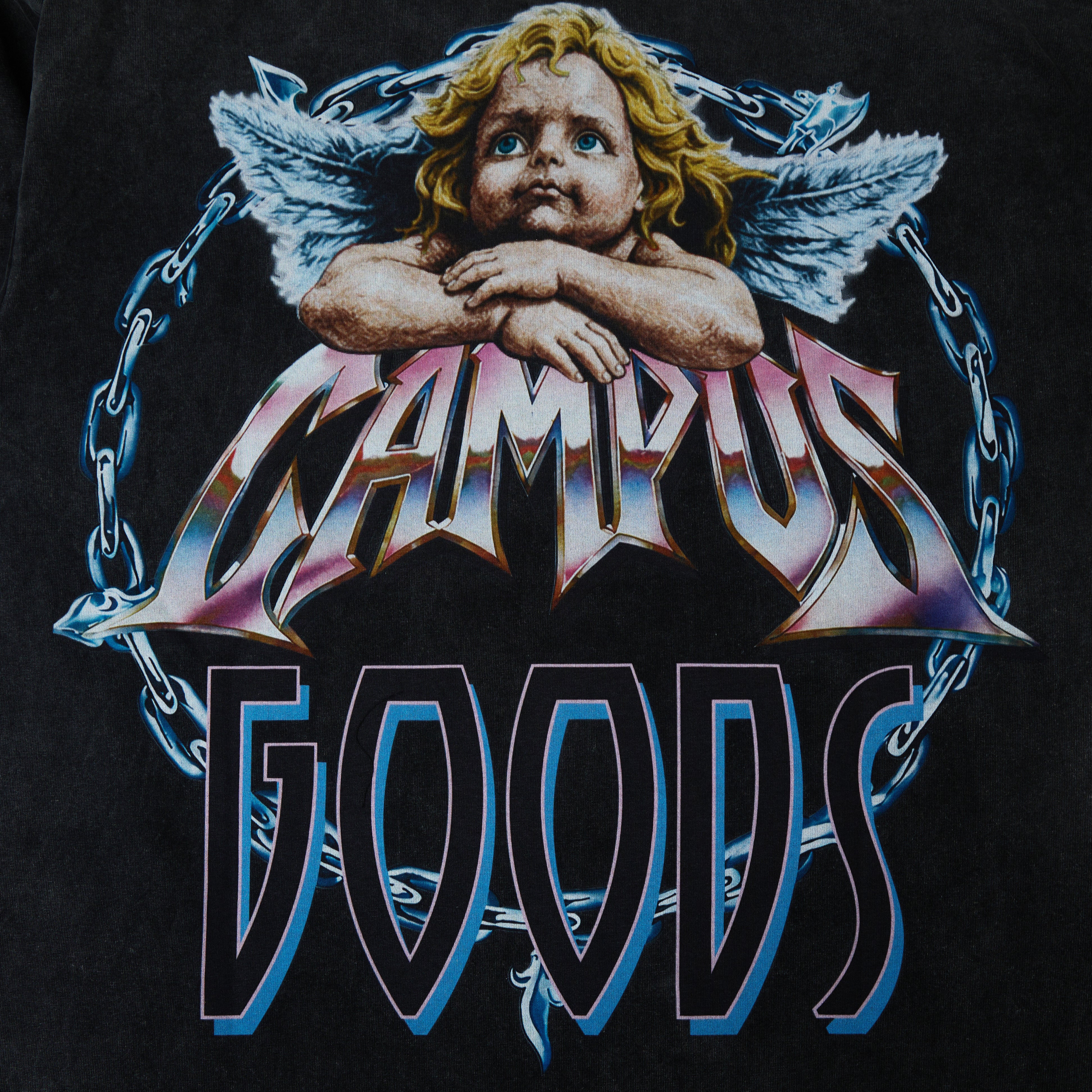 Campus Goods LA Metallic Tee in black, detail view