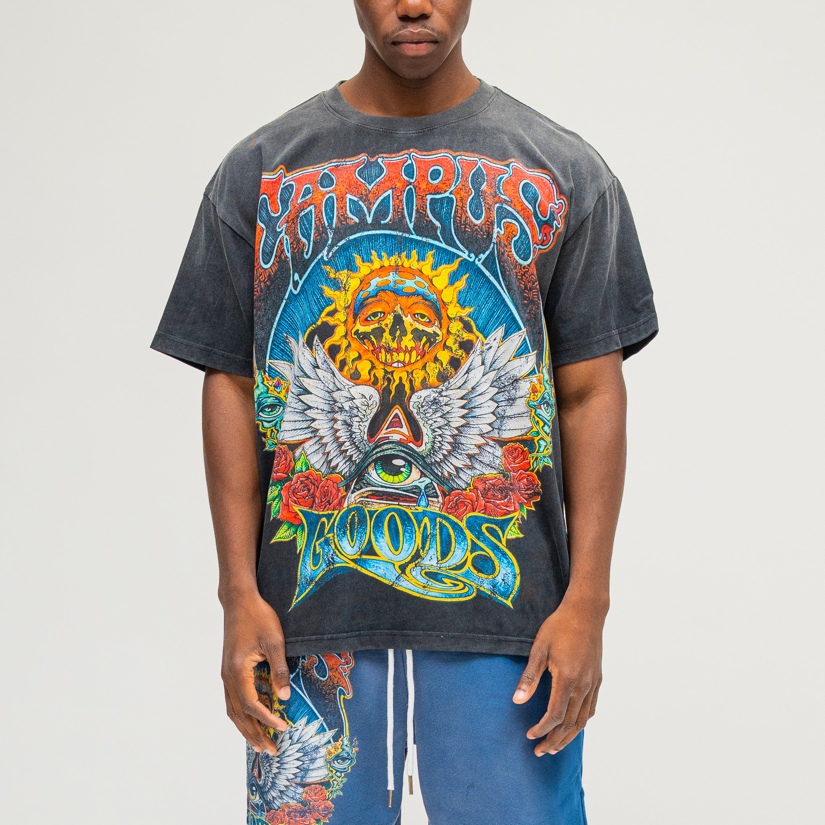 CAMPUS GOODS Psychedelic Tee in Black, front view
