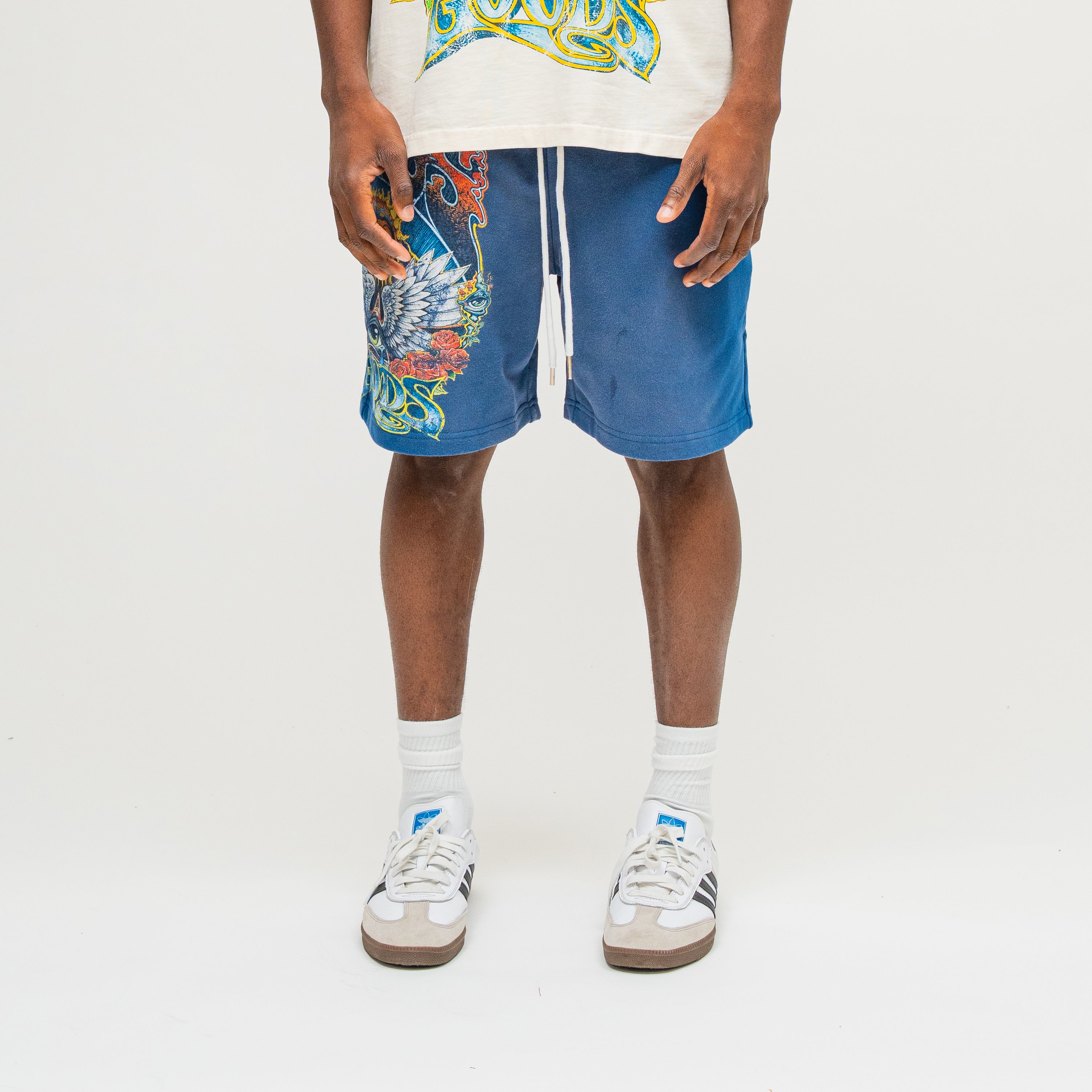 Psychedelic Terry Shorts in Sun Fade Blue, front view