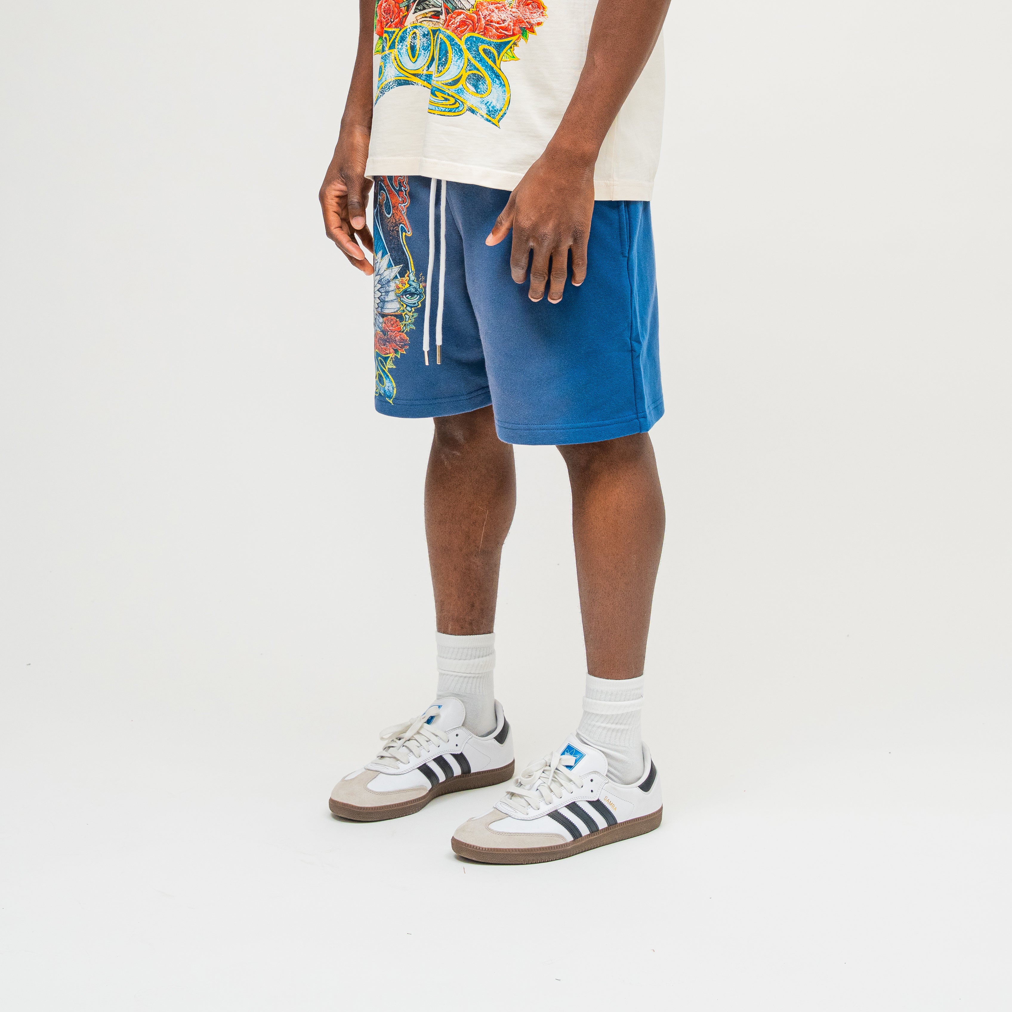 Psychedelic Terry Shorts in Sun Fade Blue, lifestyle shot