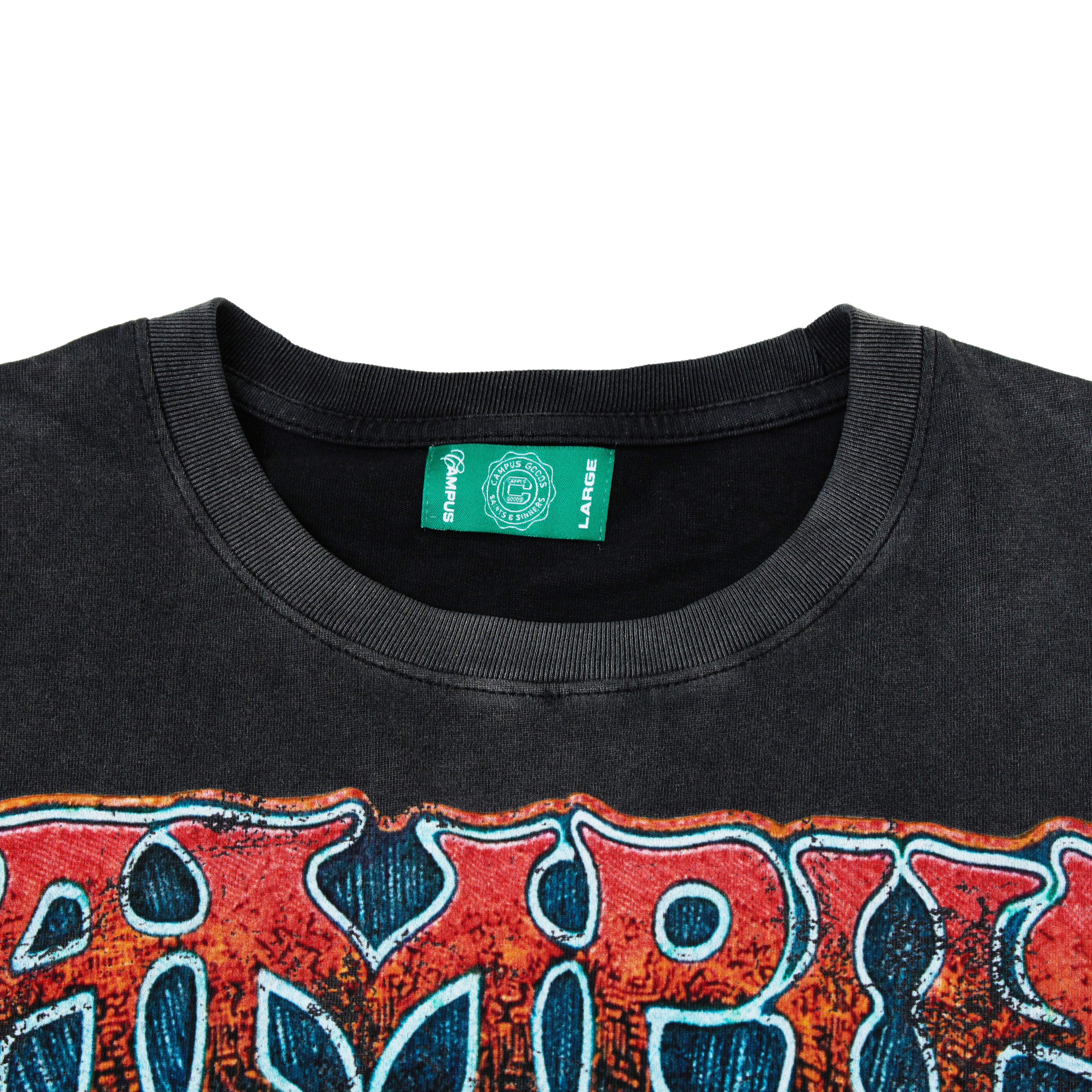 CAMPUS GOODS Psychedelic Tee in Black, flat lay back view