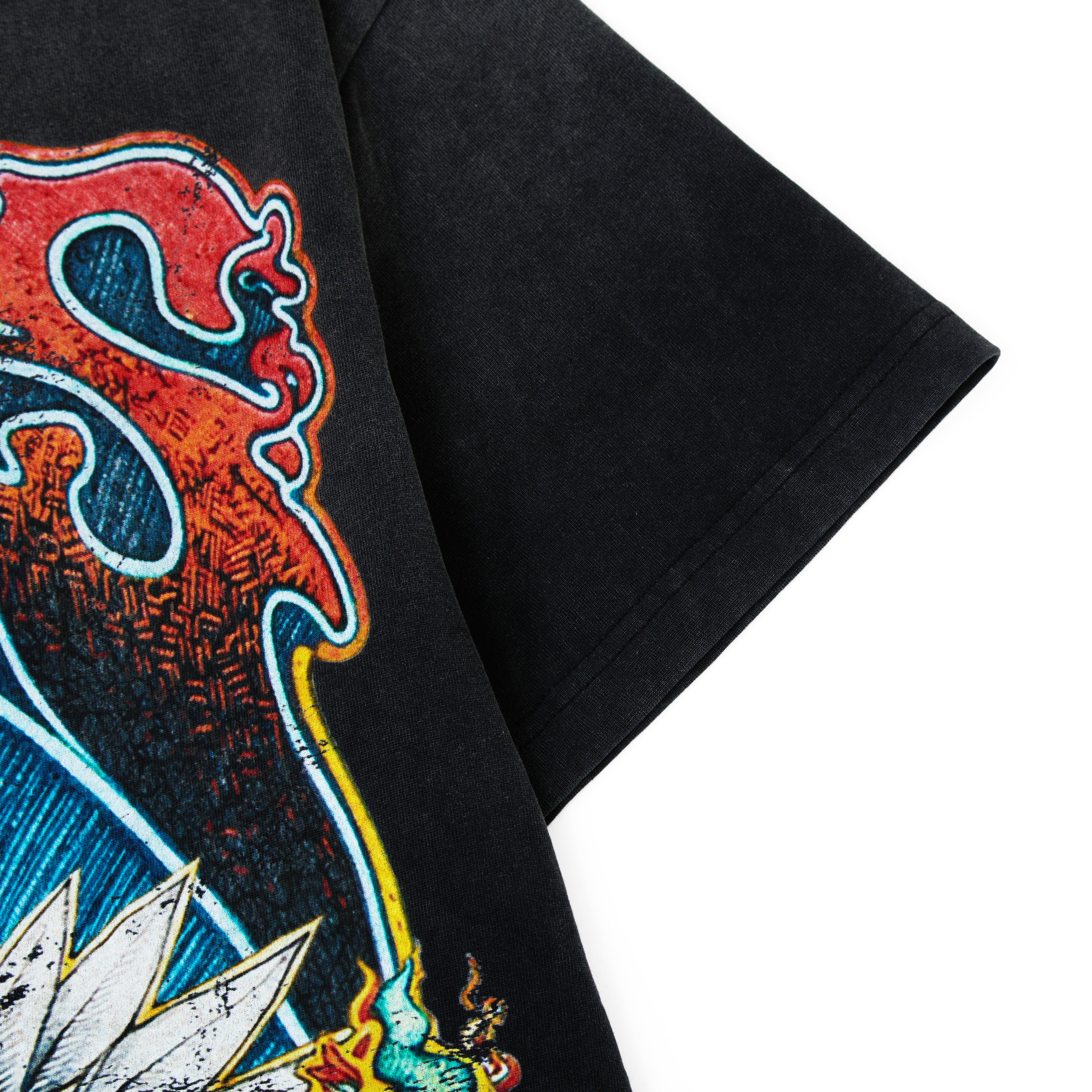 Psychedelic Tee in Black, flat lay side view