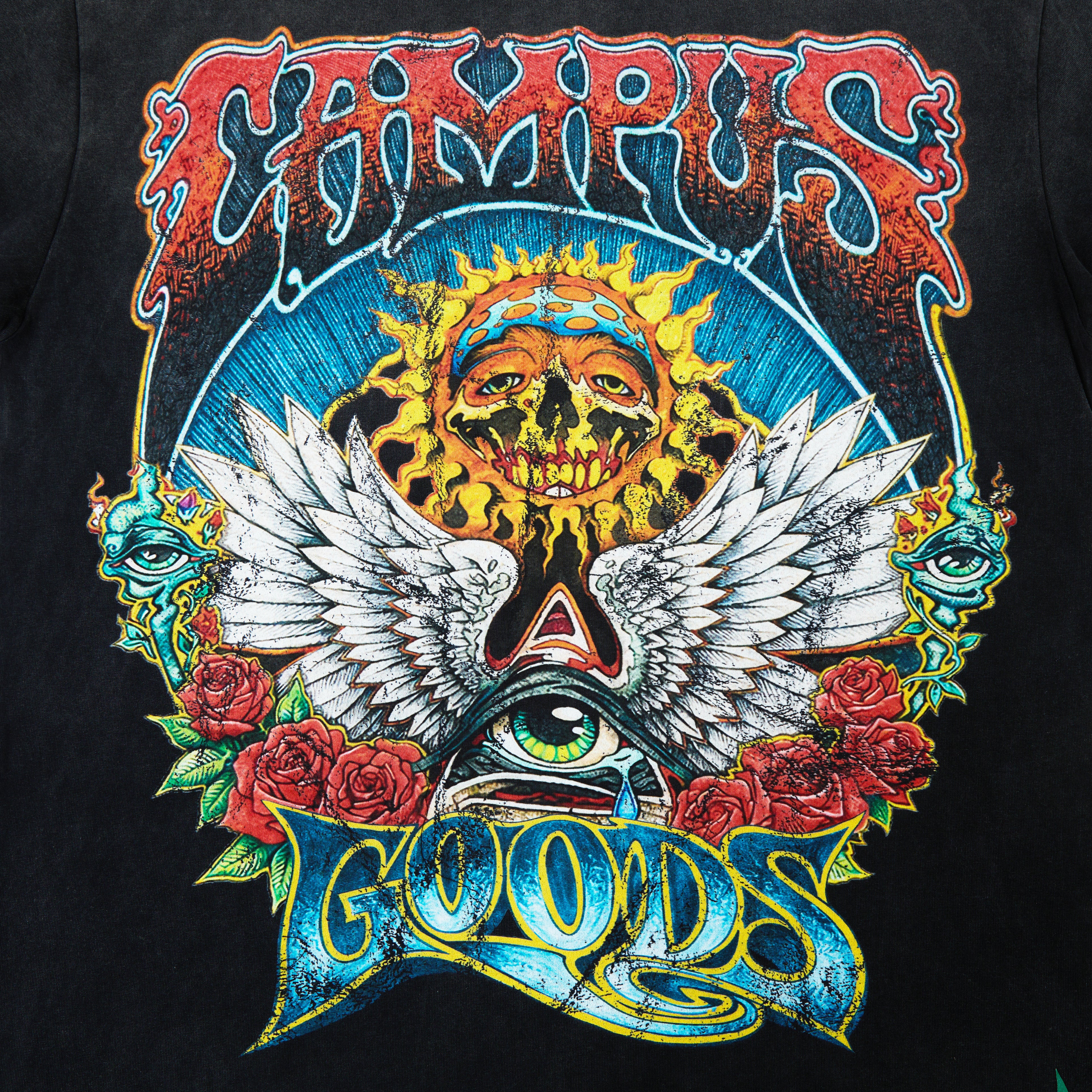 CAMPUS GOODS Psychedelic Tee in Black, flat lay detail view