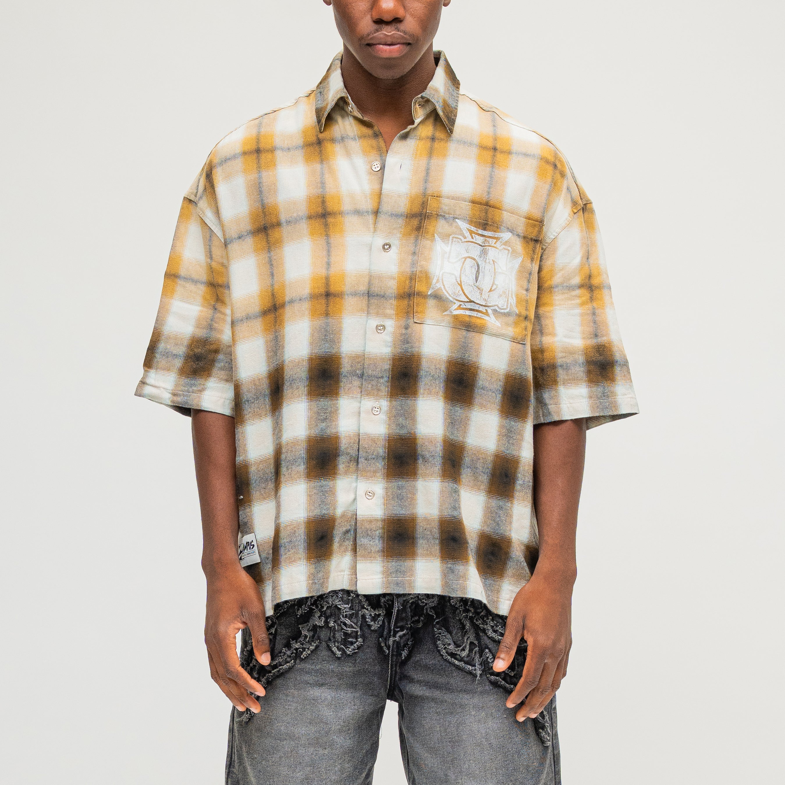 CAMPUS GOODS LA Sun Fade Flannel in Yellow, front view