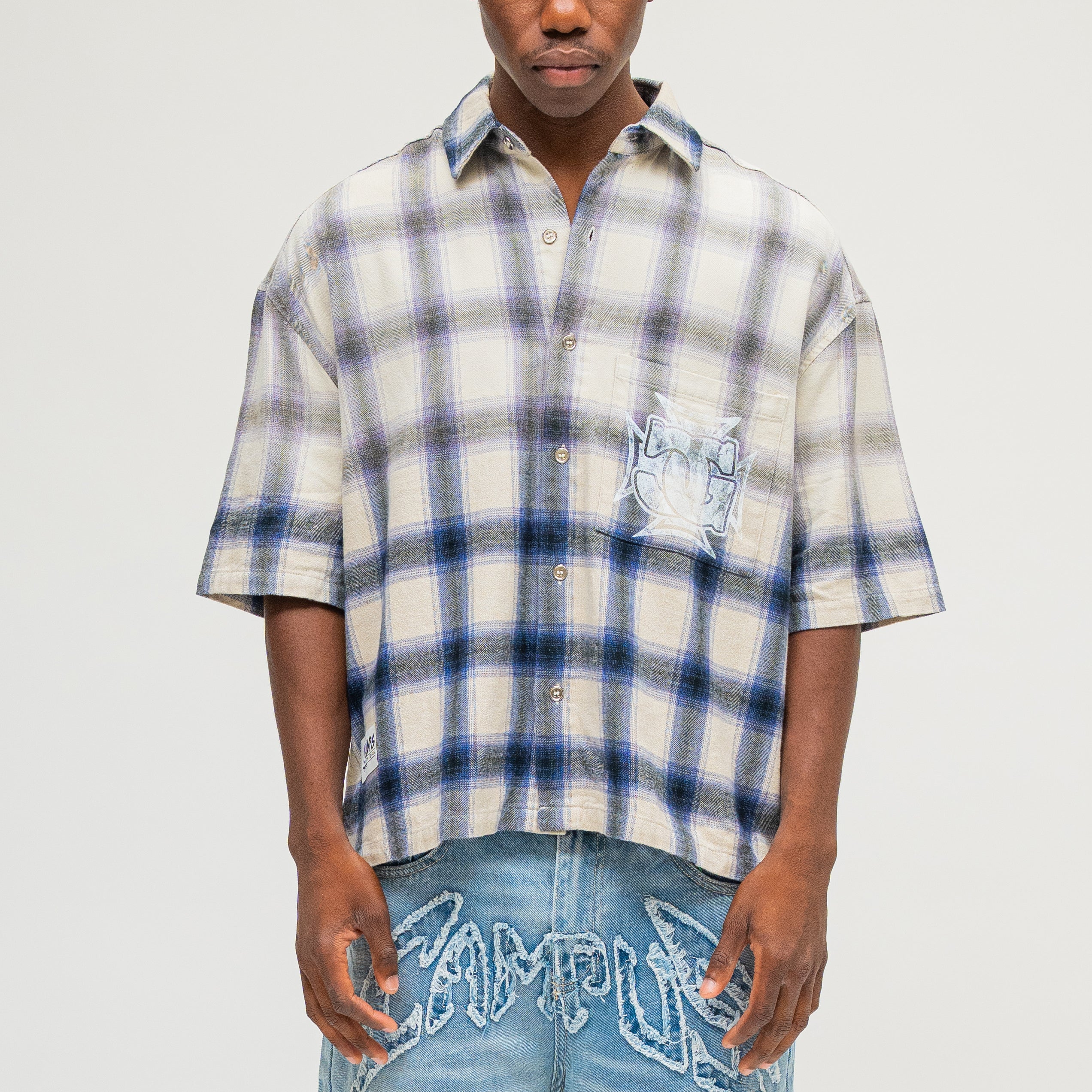 CAMPUS GOODS LA Sun Fade Flannel in Cream, front view