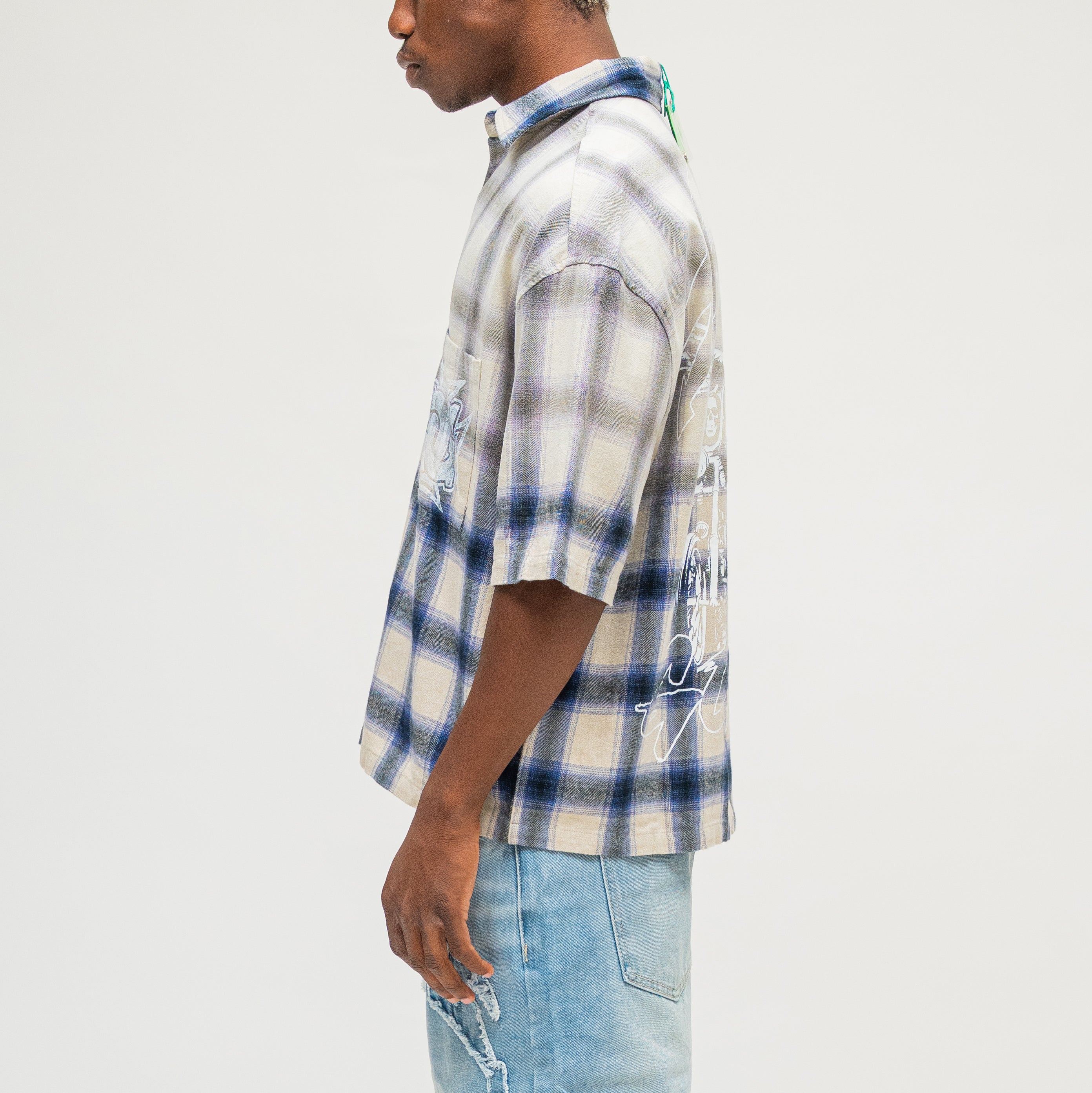 CAMPUS GOODS LA Sun Fade Flannel in Cream, side view