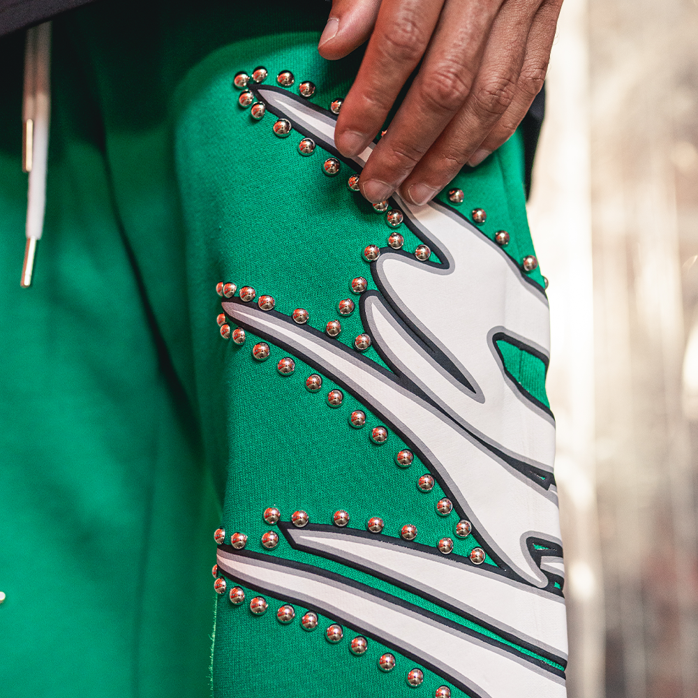 Misfit Studded Terry Flare Sweatpants (Green)