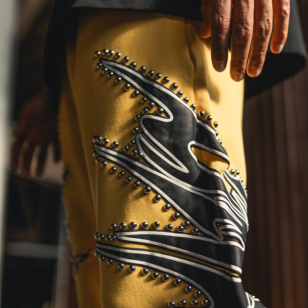 Misfit Stud Terry Flare Sweatpants (Yellow)